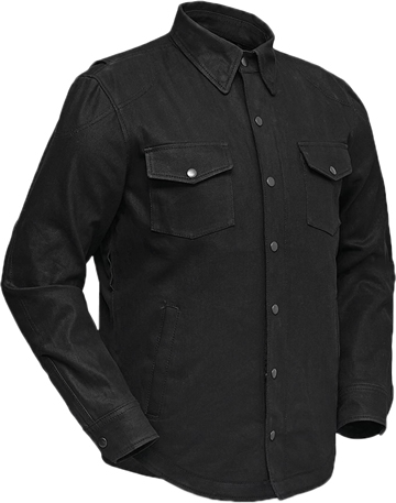 DM423 Mens Jet Black Denim Shirt with Cropped Center Zipper | Leather.com