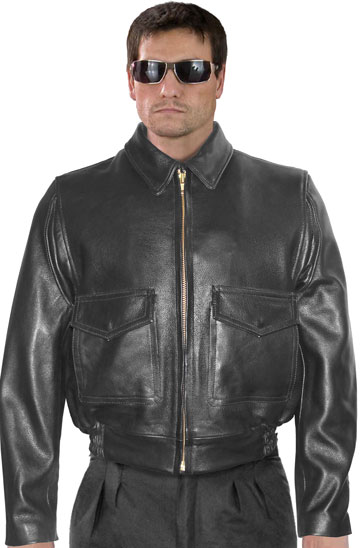 G1 Police Leather Bomber with Leather Zipper Sleeves and Waistband