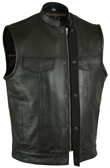 V188Z Men’s Leather Club Vest with Square Finish Mandarin Collar and ...